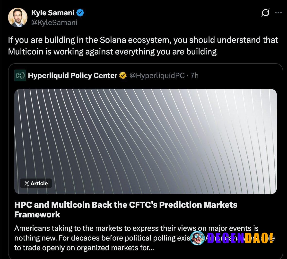 Kyle Samani Warns Solana Builders: Multicoin Is Working Against Everything They Are Building

Samani co-founded Multicoi